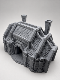 Dwarven Great Hall 28mm terrain, front three-quarter studio view