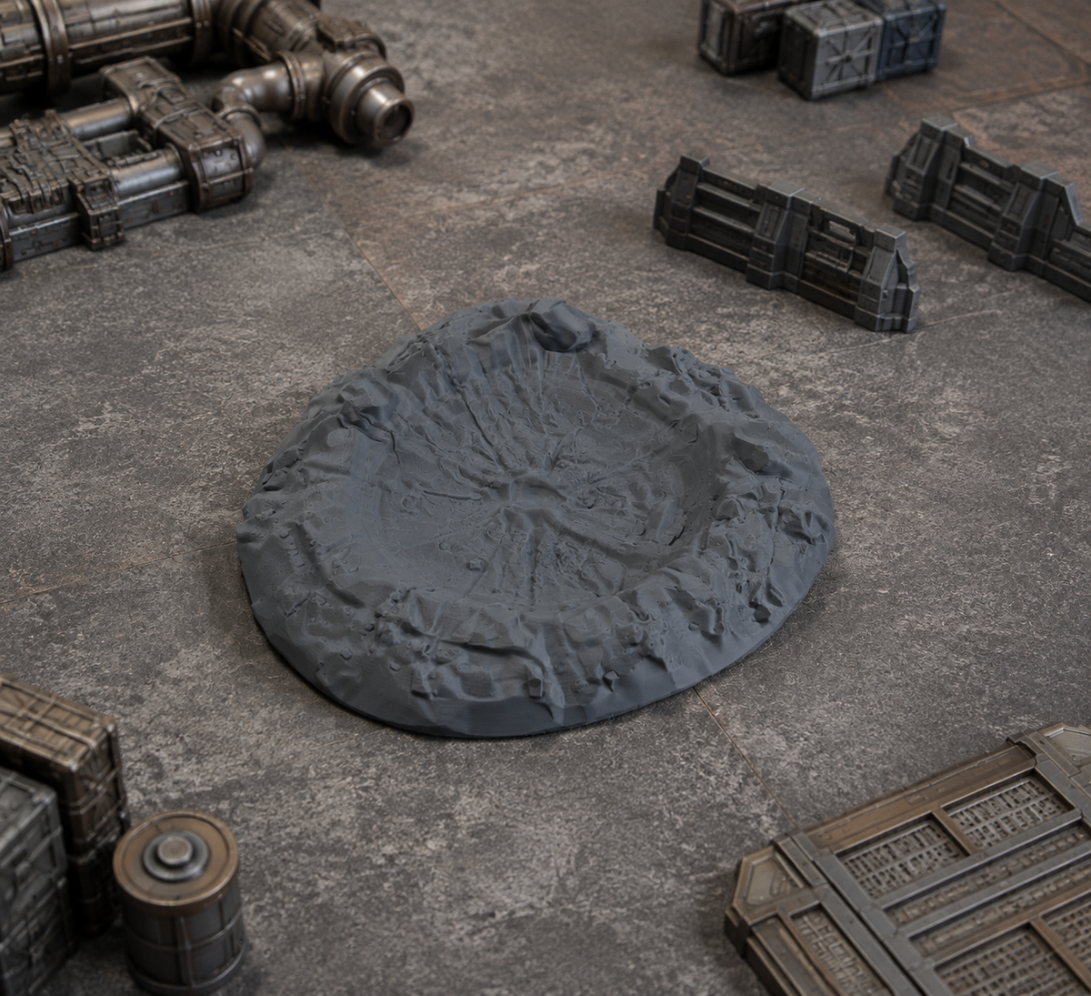 Battlefield Crater 01 in scene on a wargaming table