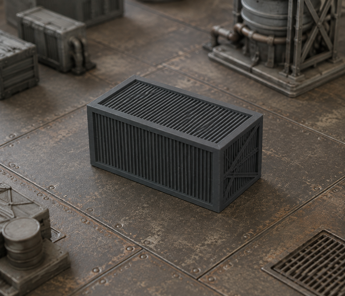 Cargo Container 01 in scene on a wargaming table