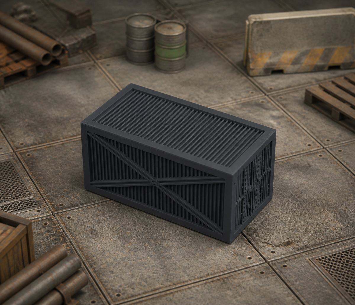 Cargo Container 02 in scene on a wargaming table