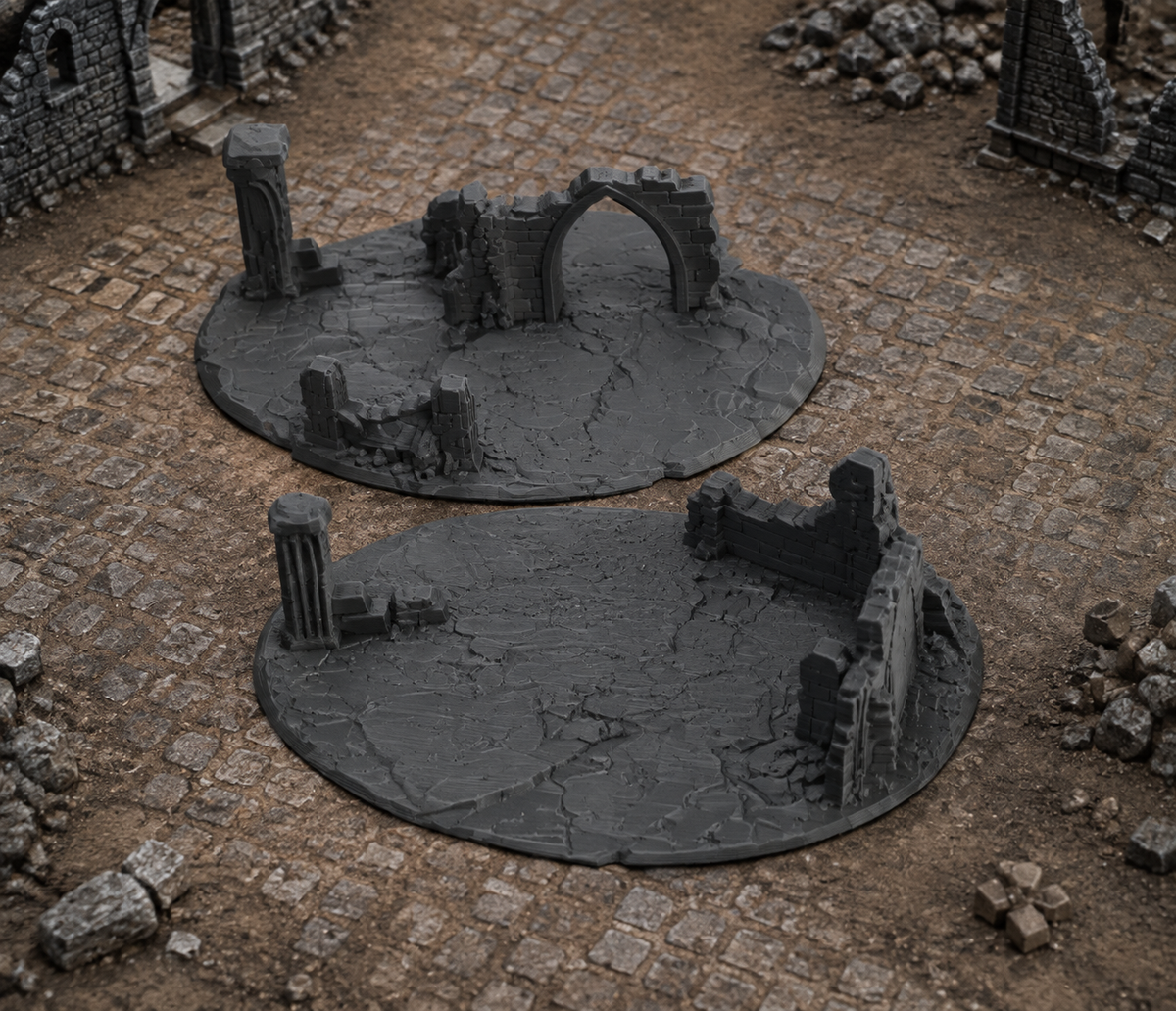 Circular Ruined Area 04 in scene on a wargaming table