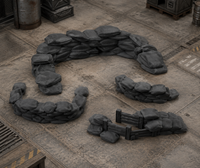 Sandbag Barricades Set in scene on a wargaming table