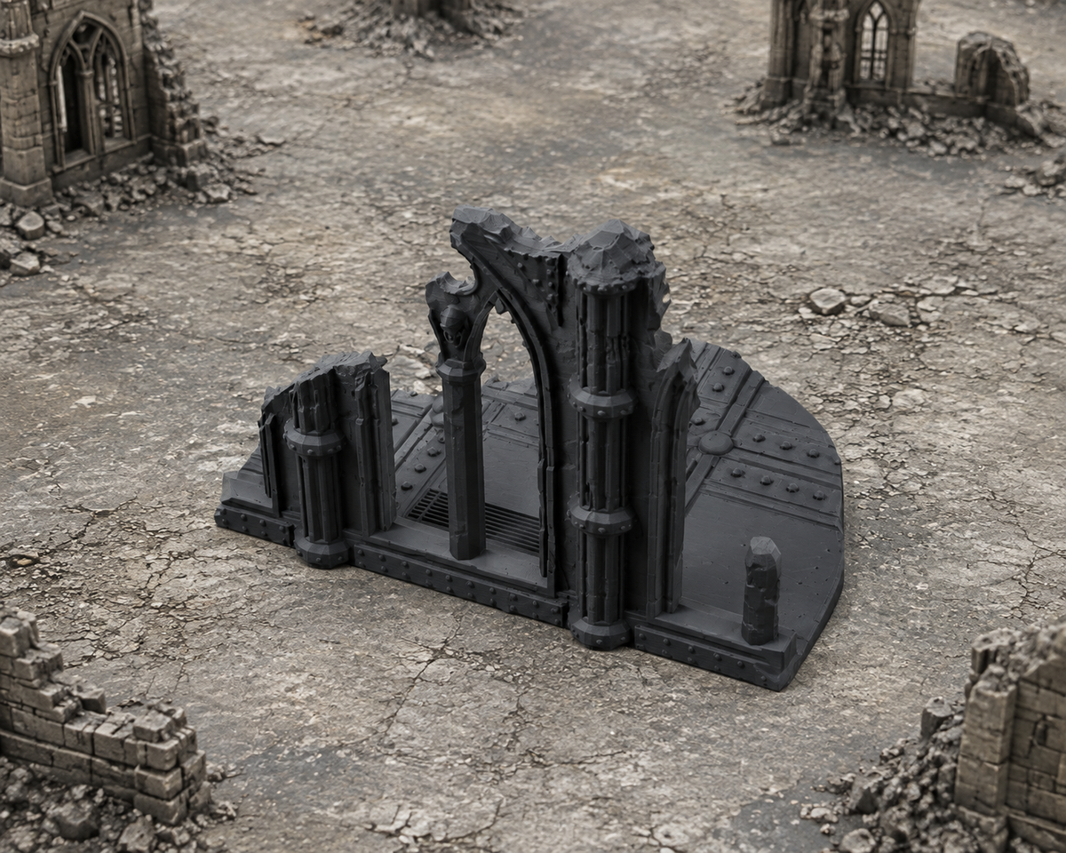 Gothic Cathedral Ruin 05 in scene on a wargaming table