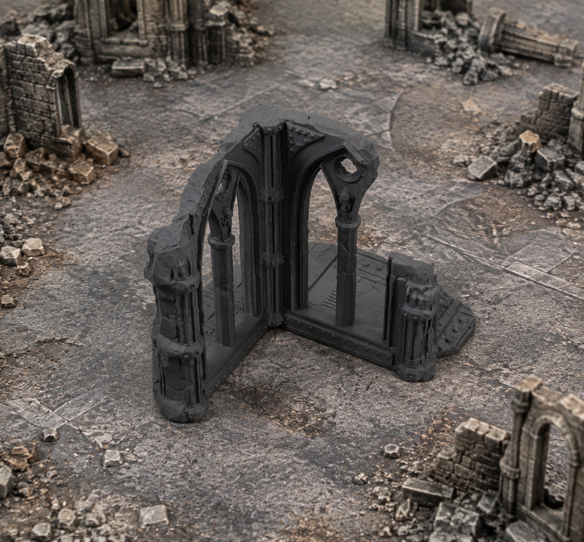 Gothic Cathedral Ruin 02 in scene on a wargaming table