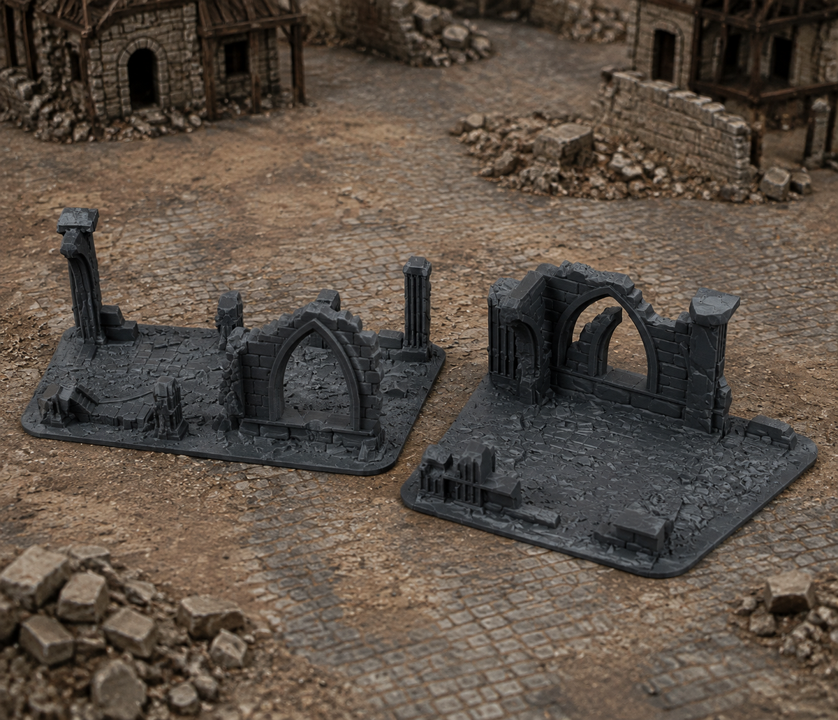 Ruined Area 03 in scene on a wargaming table