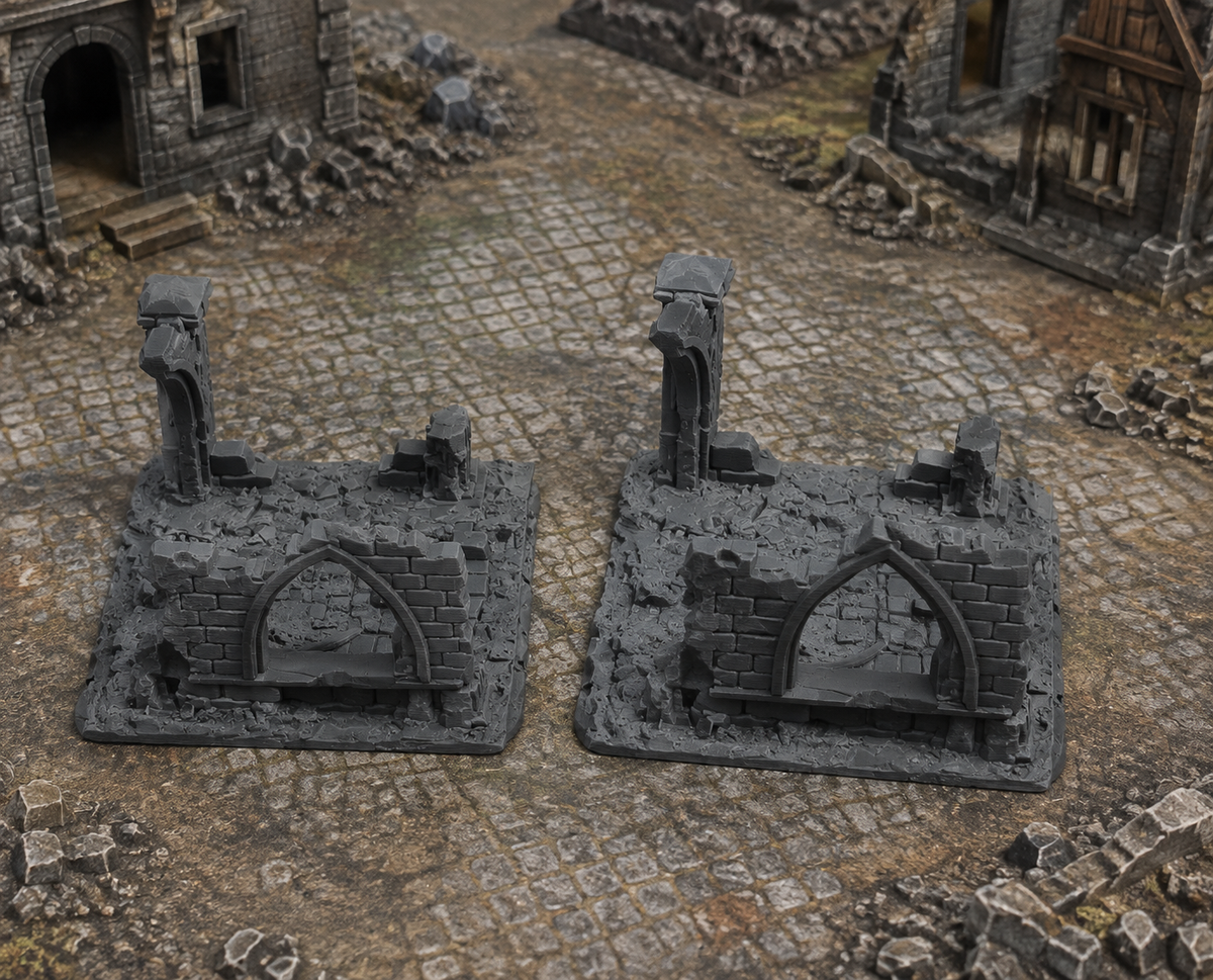 Ruined Area 04 in scene on a wargaming table