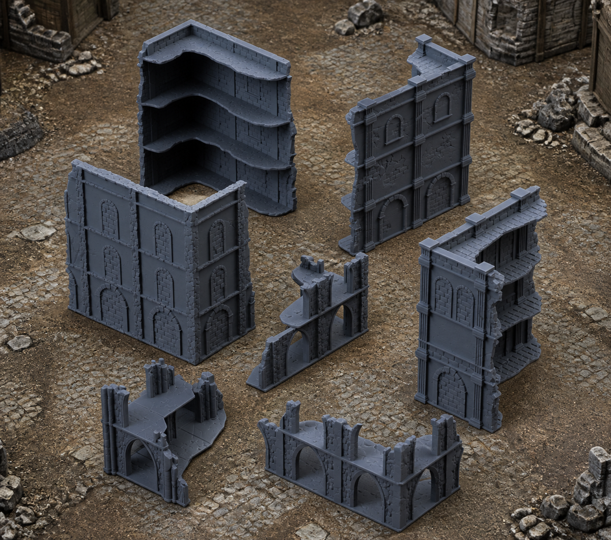 Large Medieval Ruin 02 in scene on a wargaming table
