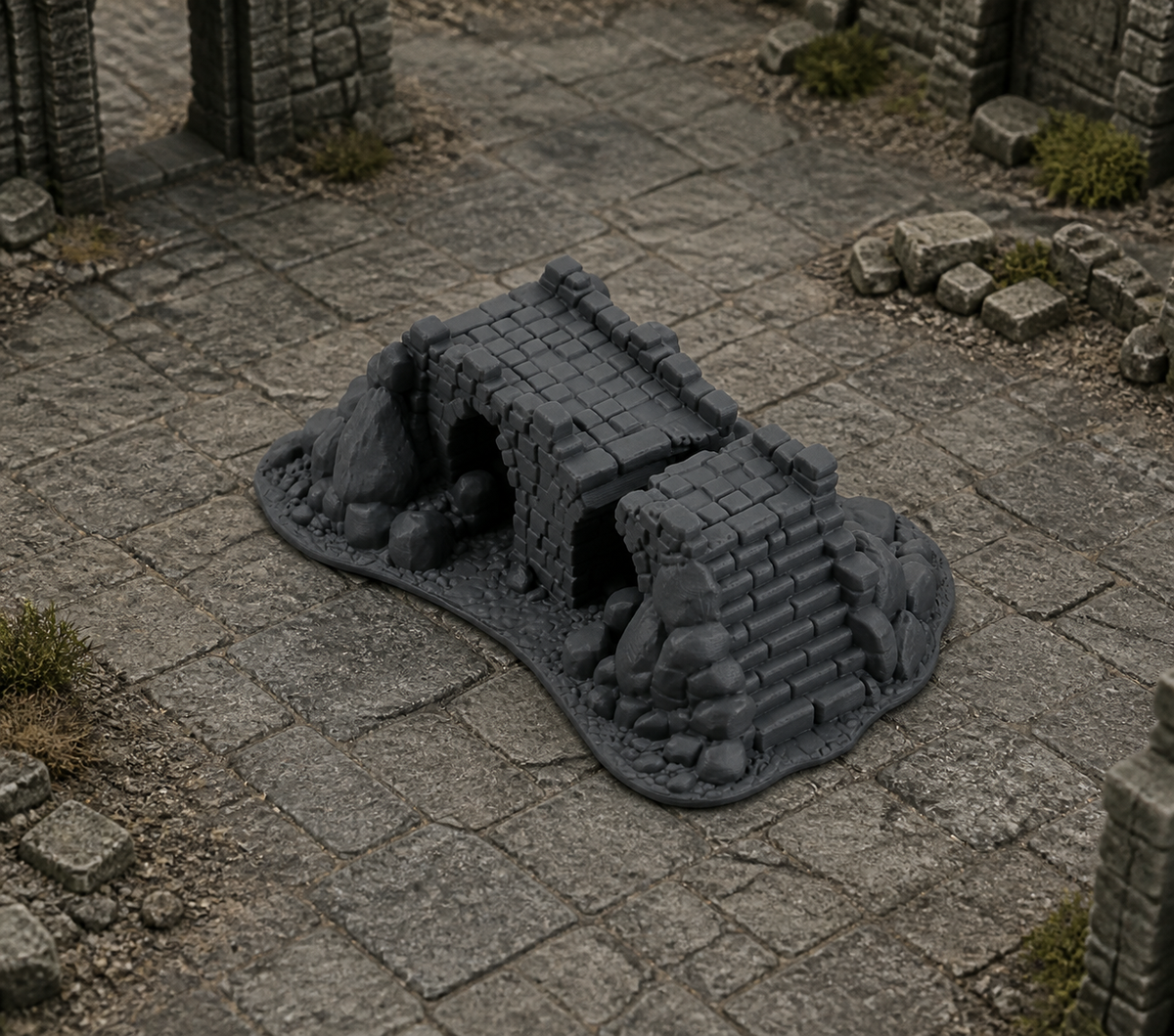 Broken Bridge in a dark fantasy tabletop scene