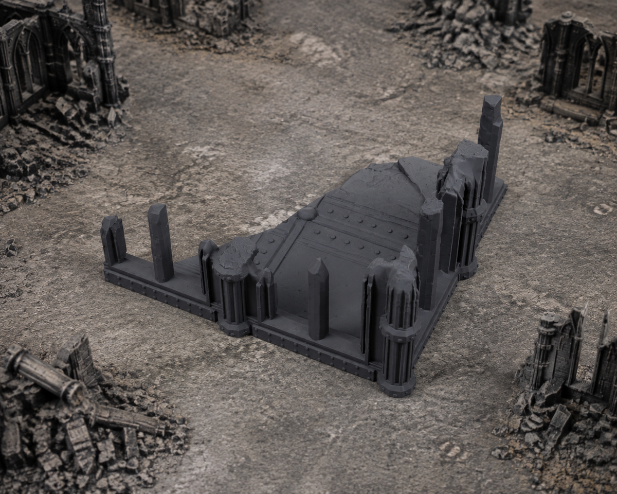 Gothic Cathedral Ruin 04 in scene on a wargaming table