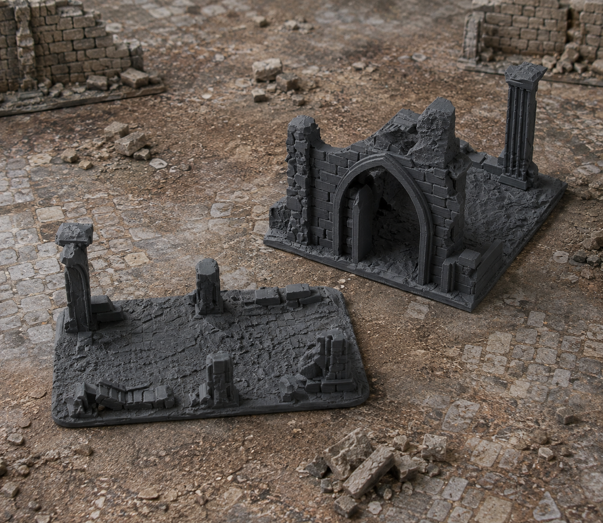 Ruined Area 01 in scene on a wargaming table