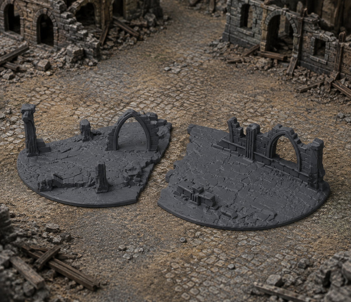 Circular Ruined Area 02 in scene on a wargaming table