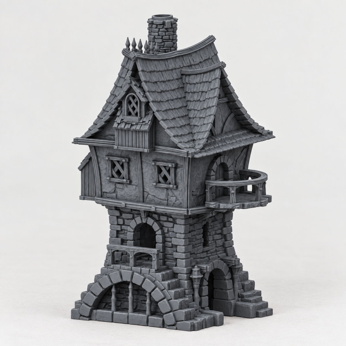 Two-Story Gabled Dwelling, 28mm fantasy terrain in charcoal grey