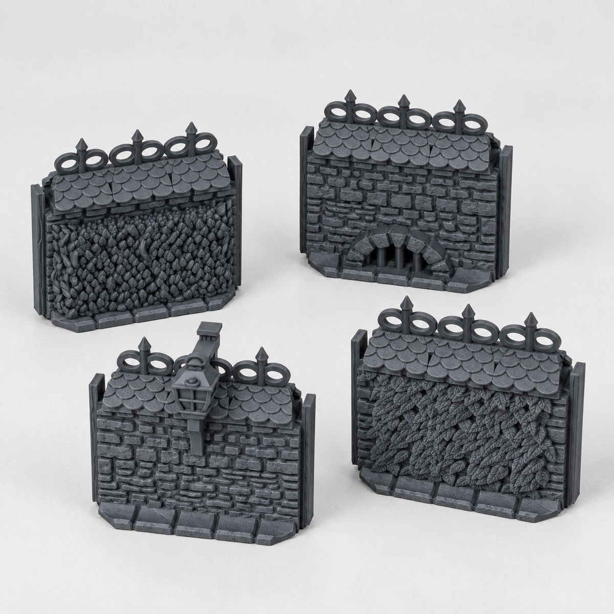 Stone Wall Set II, 28mm fantasy terrain in charcoal grey