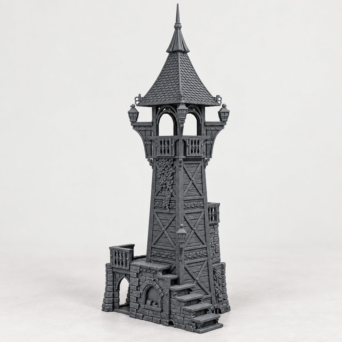 Westwatch Tower, 28mm fantasy terrain in charcoal grey