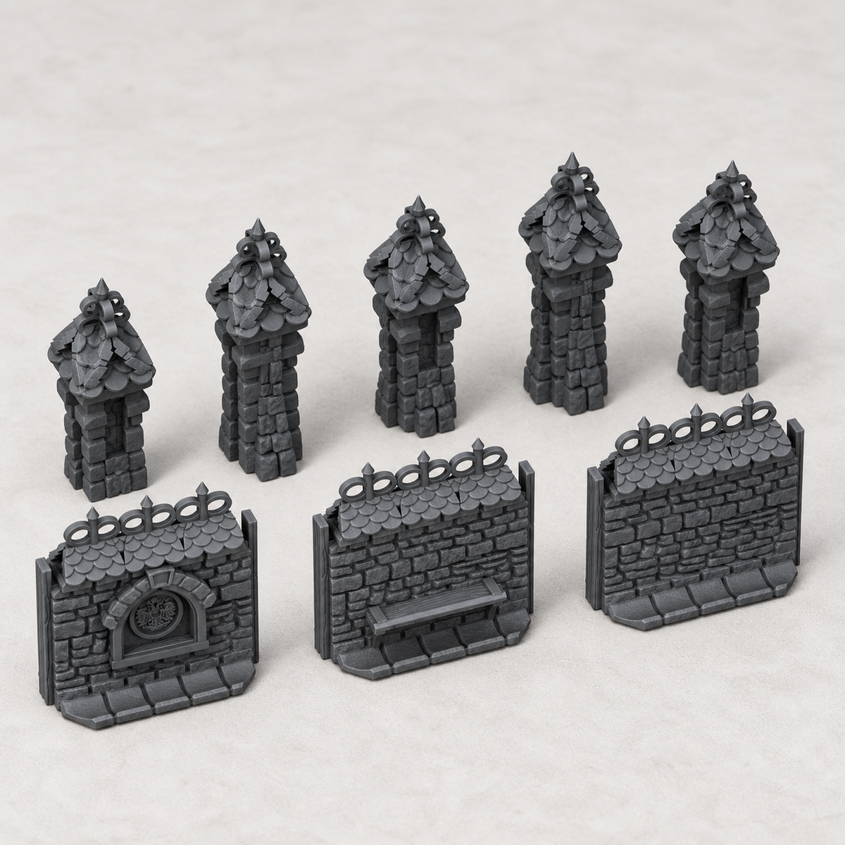Stone Wall Set I, 28mm fantasy terrain in charcoal grey