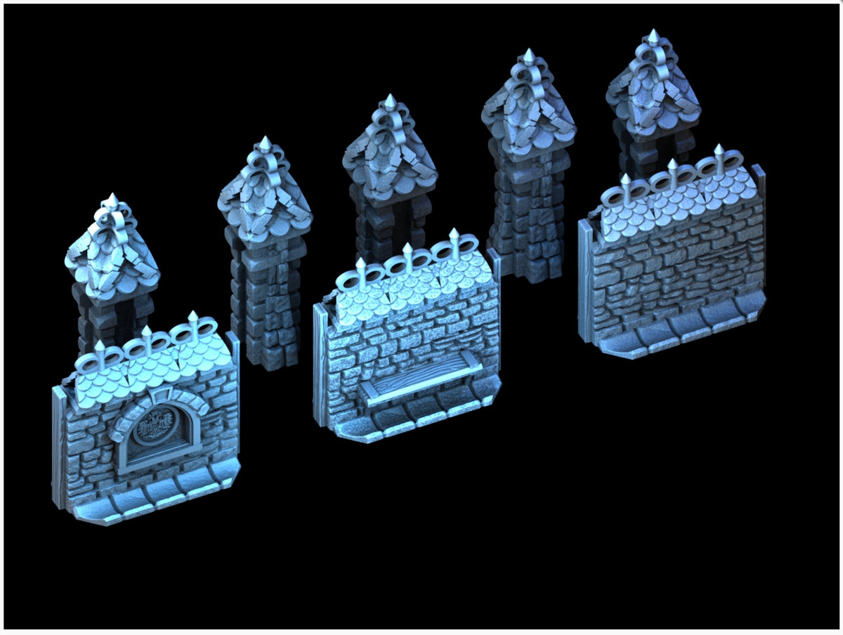 Stone Wall Set I, painted reference showing the assembled terrain