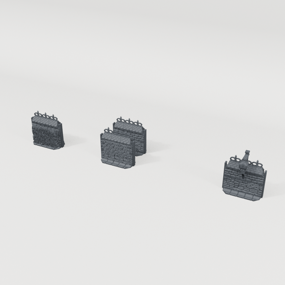 Stone Wall Set II, front CAD view showing the included terrain pieces