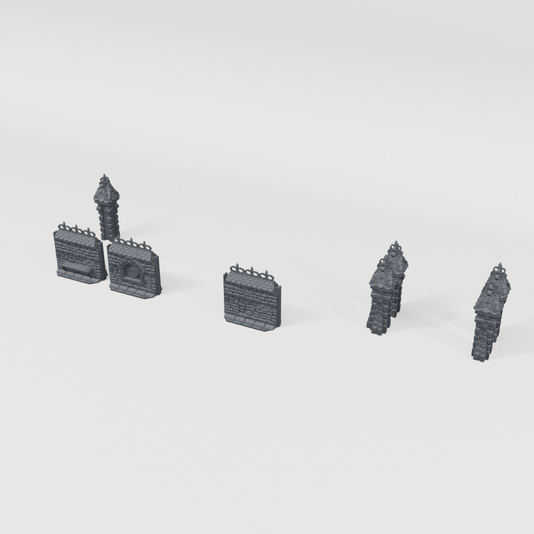 Stone Wall Set I, front CAD view showing the included terrain pieces