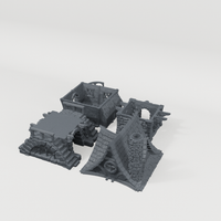 Two-Story Gabled Dwelling, front CAD view showing the included terrain pieces