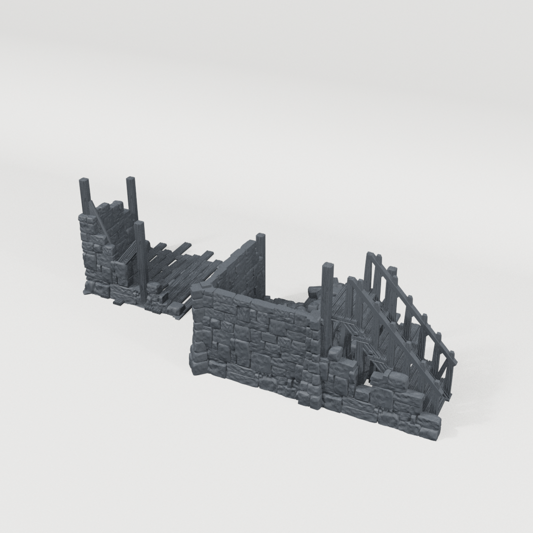 Ruined House, rear CAD view showing the included terrain pieces