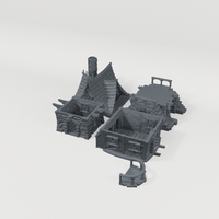 Two-Story Gabled Dwelling, rear CAD view showing the included terrain pieces