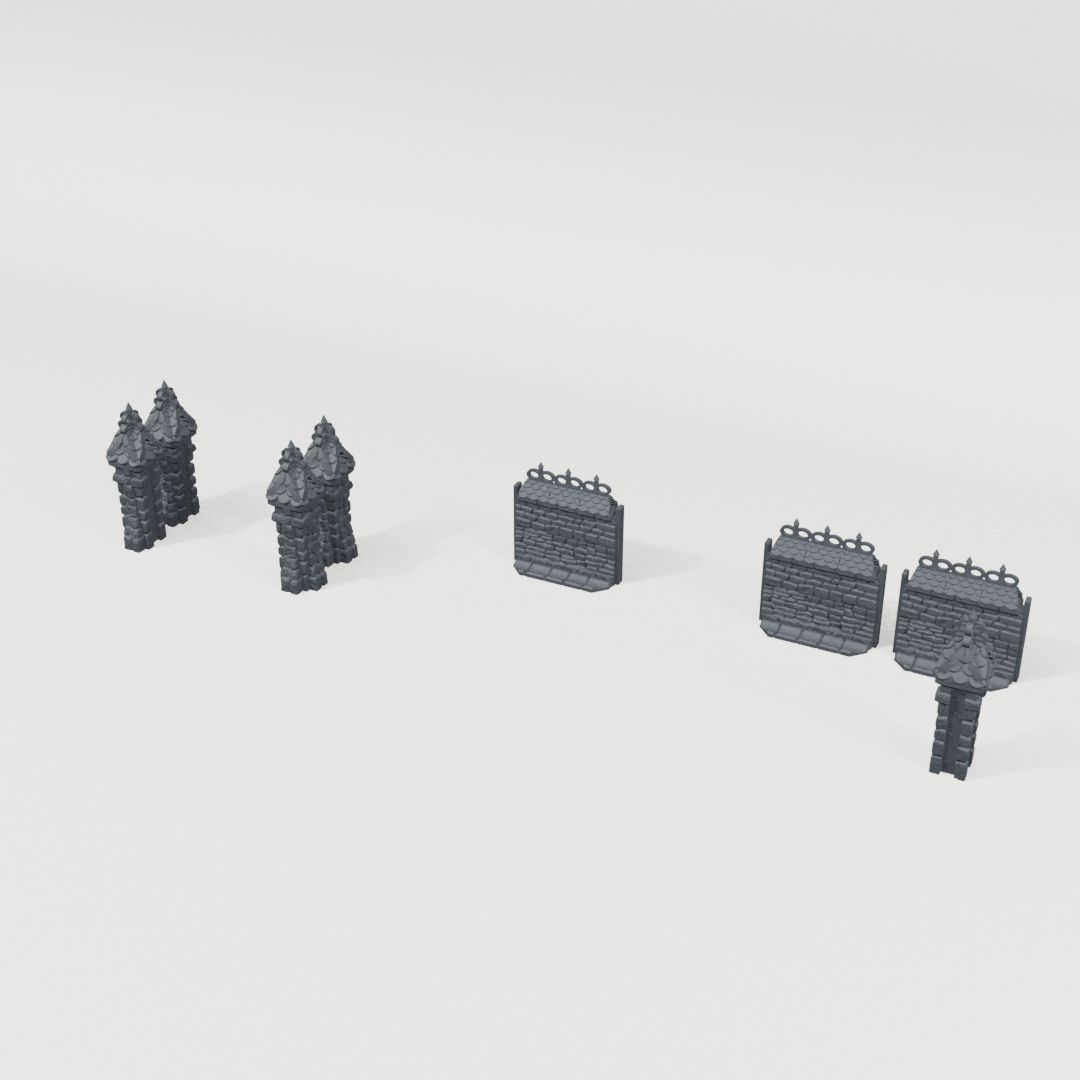 Stone Wall Set I, rear CAD view showing the included terrain pieces