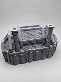 Dwarven Great Hall 28mm terrain, rear three-quarter studio view