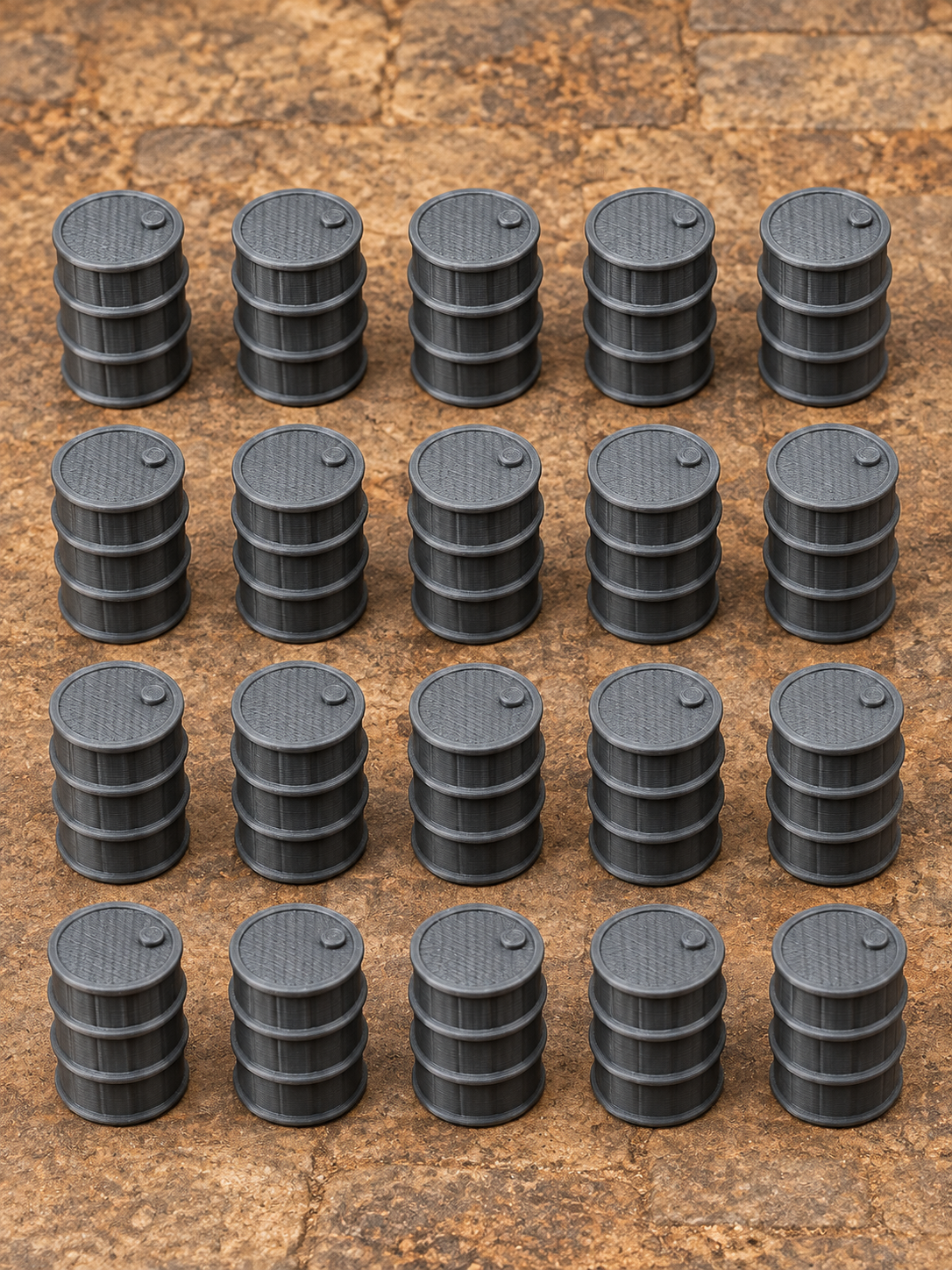 Supplementary product photo for 20x Barrels 28mm DND Scatter Terrain | Tabletop Wargaming Scenery for Warhammer, Frostgrave & RPG | 3D Printed in unpainted charcoal grey PLA