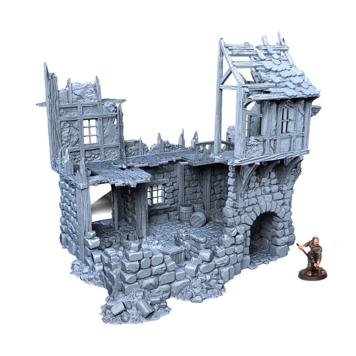 Ruined Village Terrain Bundle - 4 Piece 28mm Ruins Set for Mordheim, Frostgrave, DND