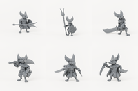 Studio render showing all six unpainted Male Fox Folk miniature variants.