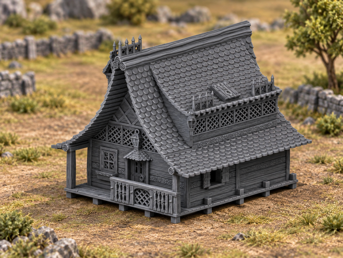 Supplementary product photo for Allpine Bungalow - 28mm Tabletop Terrain in unpainted charcoal grey PLA