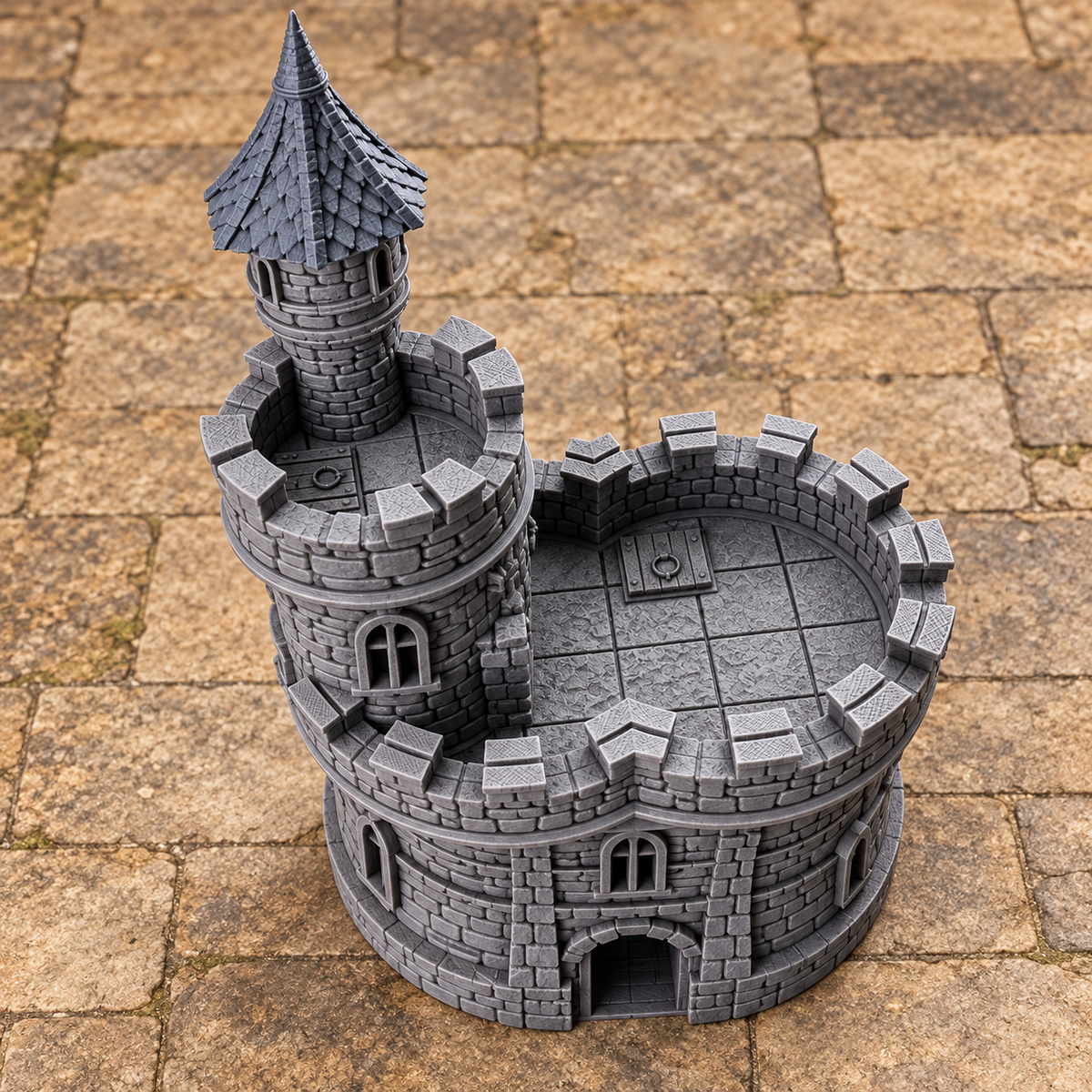 Supplementary product photo for Barbican Gatehouse 28mm DND Terrain | Tabletop Wargaming Scenery for Warhammer, Frostgrave & RPG | Unpainted 3D Printed in unpainted charcoal grey PLA