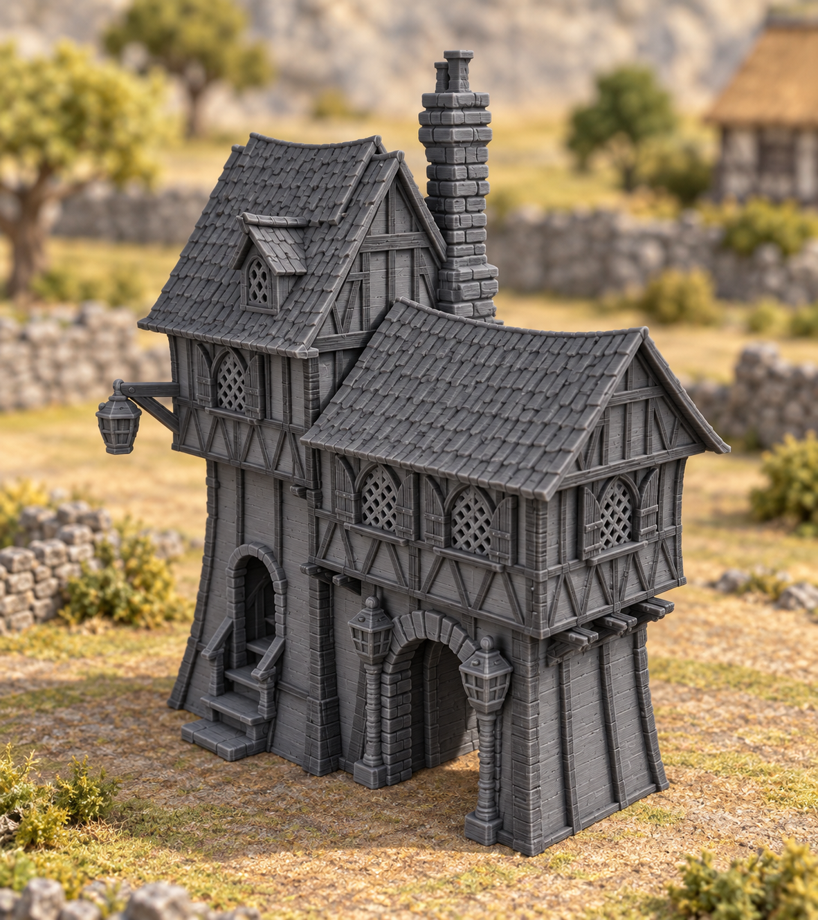 Supplementary product photo for Bastion - 3D Printed Terrain for Tabletop Gaming in unpainted charcoal grey PLA