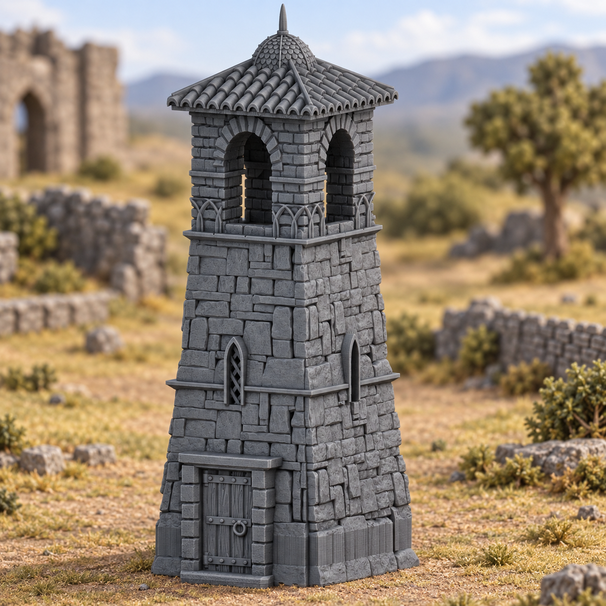 Supplementary product photo for Bell Tower - 28mm DND/Wargame/RPG Terrain in unpainted charcoal grey PLA