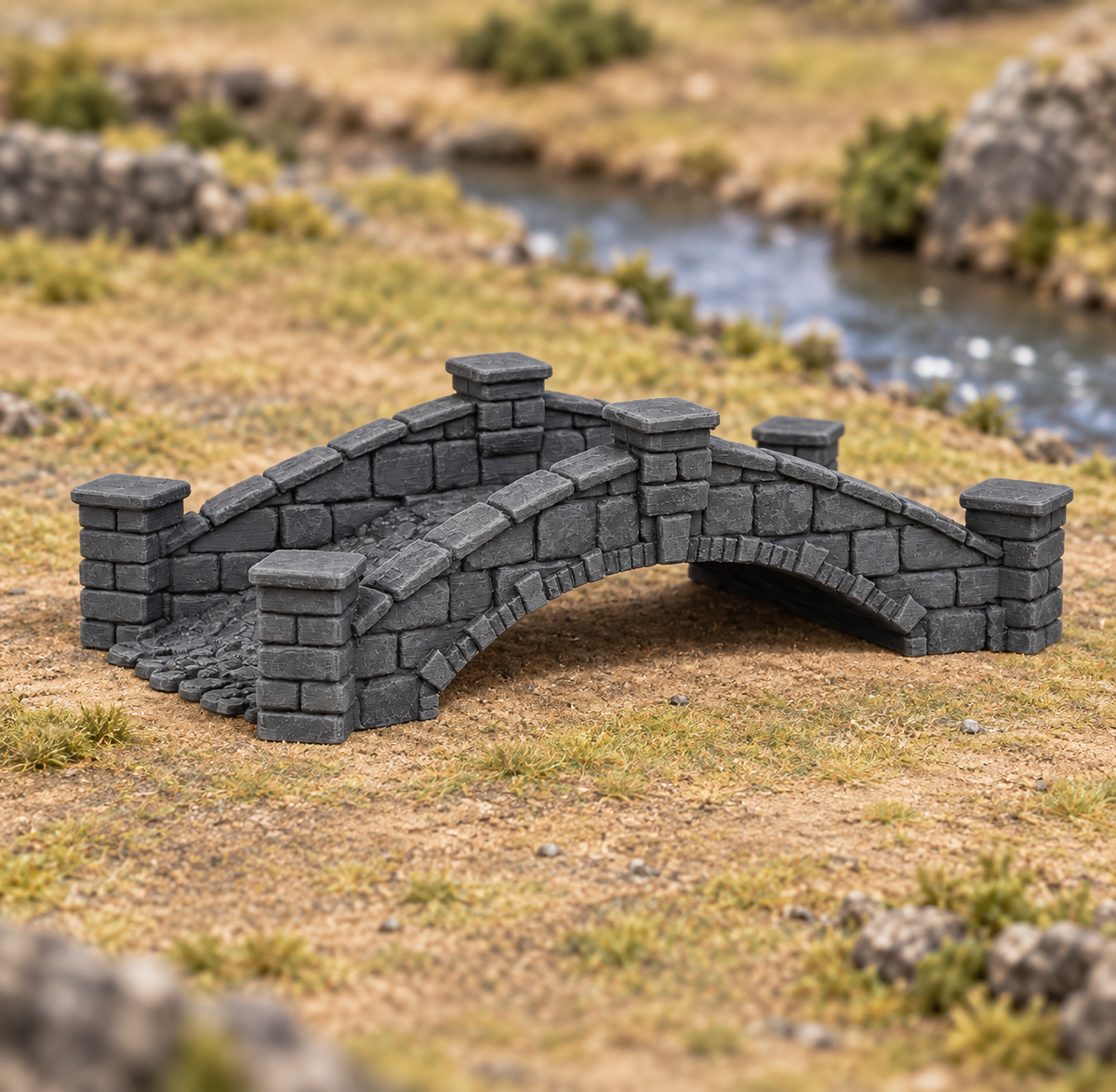 Supplementary product photo for Bridge 28mm DND Scatter Terrain | Tabletop Wargaming Scenery for Warhammer, Frostgrave & RPG | Unpainted 3D Printed in unpainted charcoal grey PLA