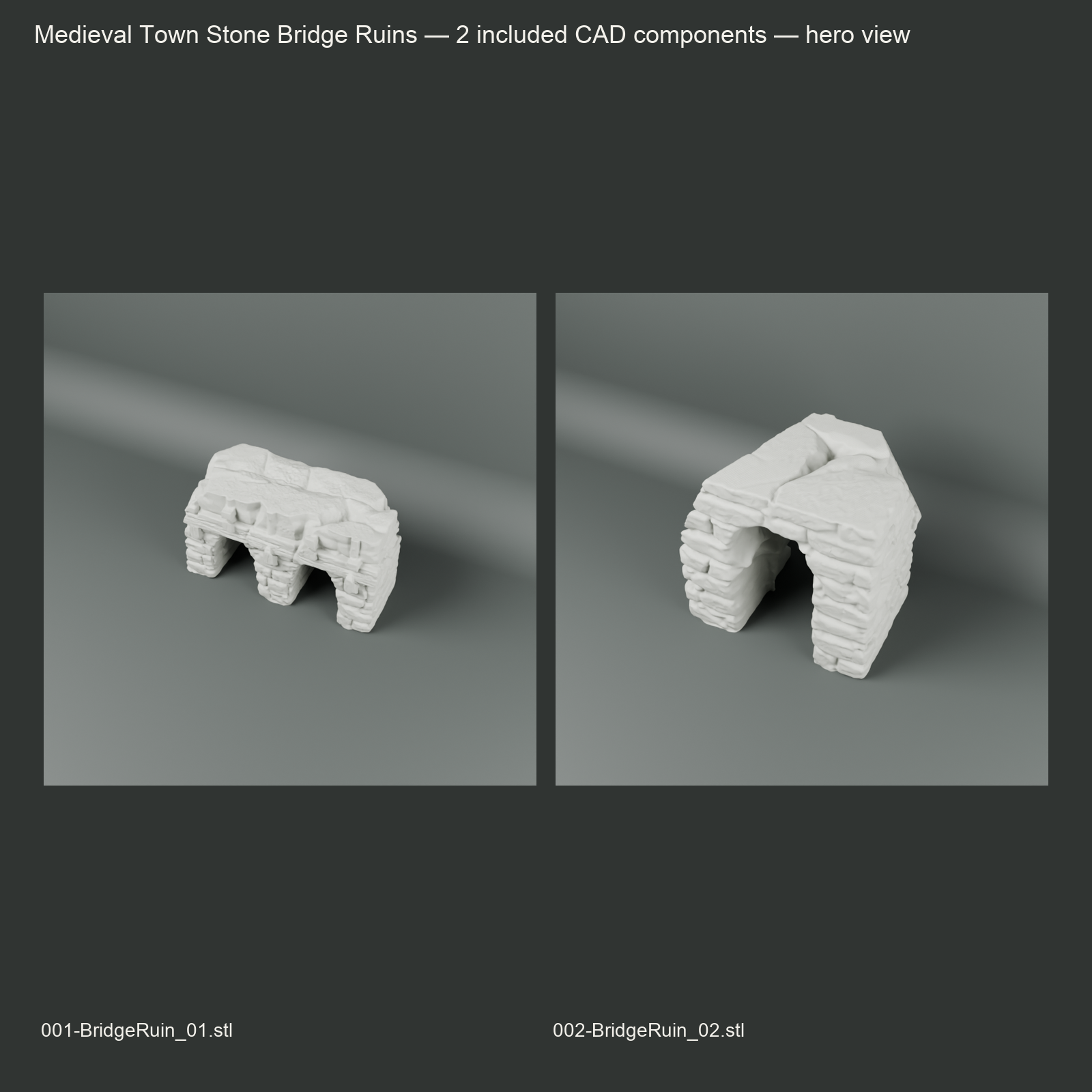 Medieval Town Stone Bridge Ruins included 3D printed components