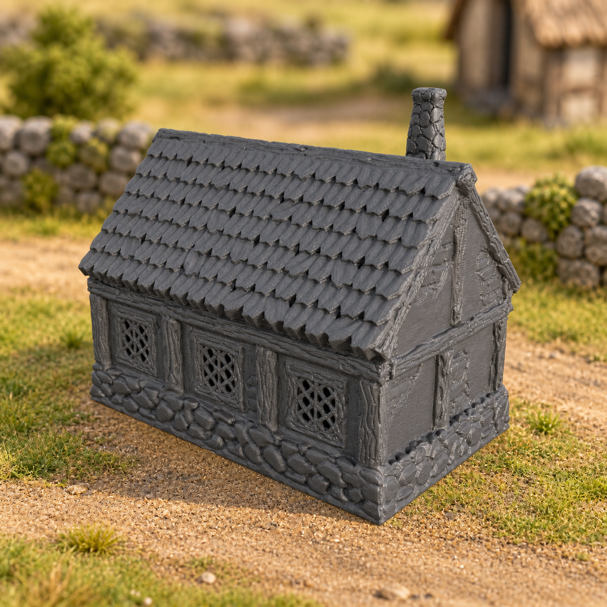 Supplementary product photo for Commoner House Medieval 28mm DND Terrain | Tabletop Wargaming Scenery for Warhammer, Frostgrave & RPG | 3D Printed in unpainted charcoal grey PLA