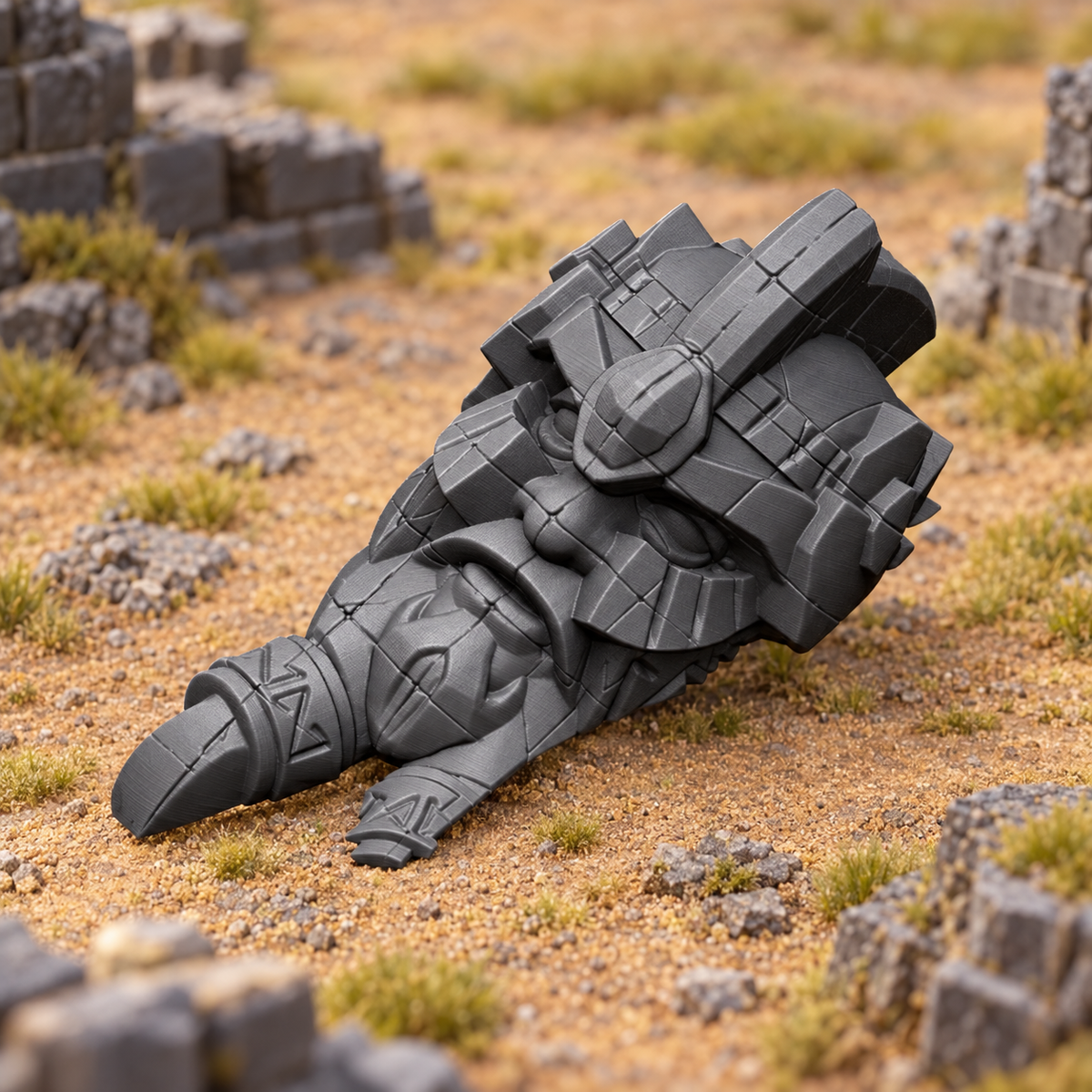 Supplementary product photo for Dwarven Statue Head 28mm DND Scatter Terrain | Tabletop Wargaming Scenery for Warhammer & RPG | 3D Printed in unpainted charcoal grey PLA