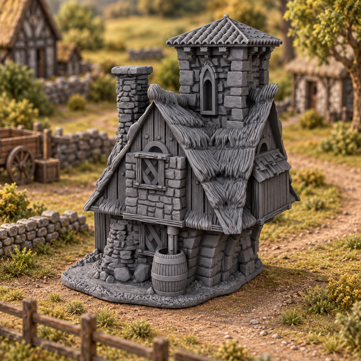 Supplementary product photo for Elderberry Cottage 28mm DND Terrain | Tabletop Wargaming Scenery for Warhammer, Frostgrave & RPG | Unpainted 3D Printed in unpainted charcoal grey PLA