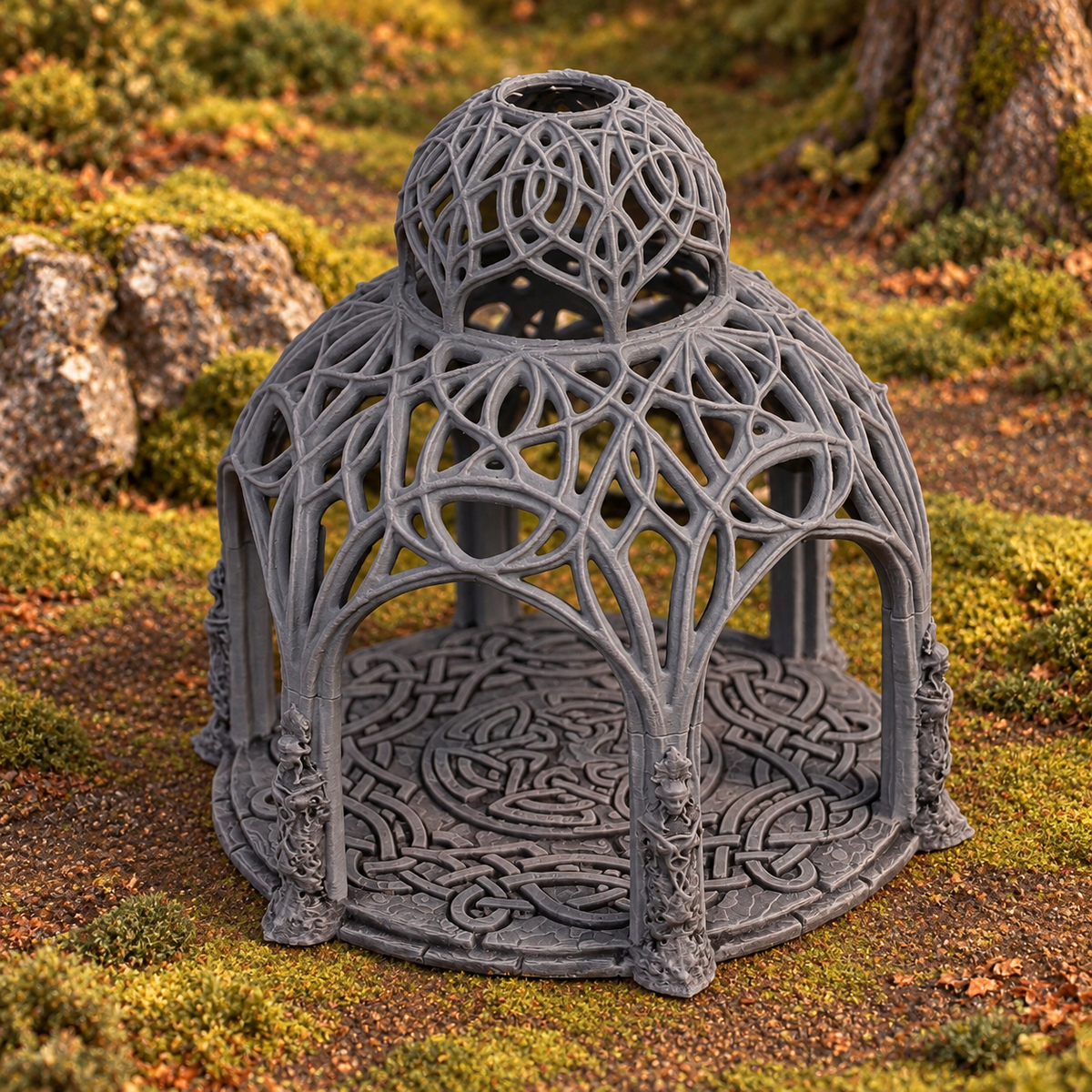 Supplementary product photo for Elven Council Gazebo 28mm DND Terrain | Tabletop Wargaming Scenery for Warhammer, Frostgrave & RPG | 3D Printed in unpainted charcoal grey PLA
