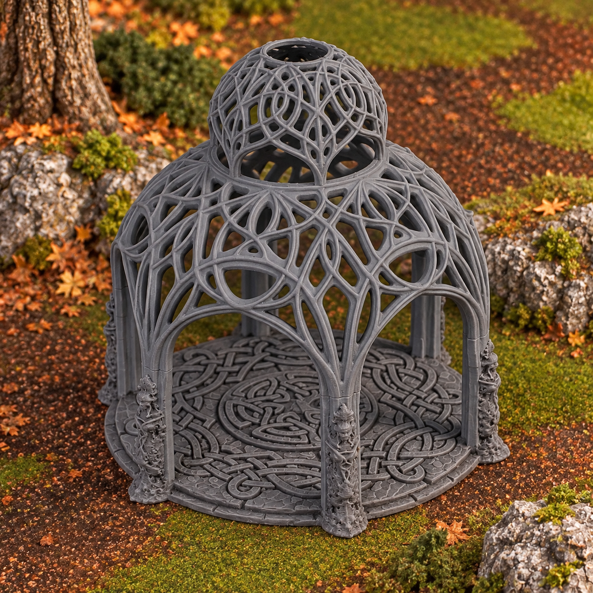 Supplementary product photo for Elven Council Gazebo 28mm DND Terrain | Tabletop Wargaming Scenery for Warhammer, Frostgrave & RPG | 3D Printed in unpainted charcoal grey PLA