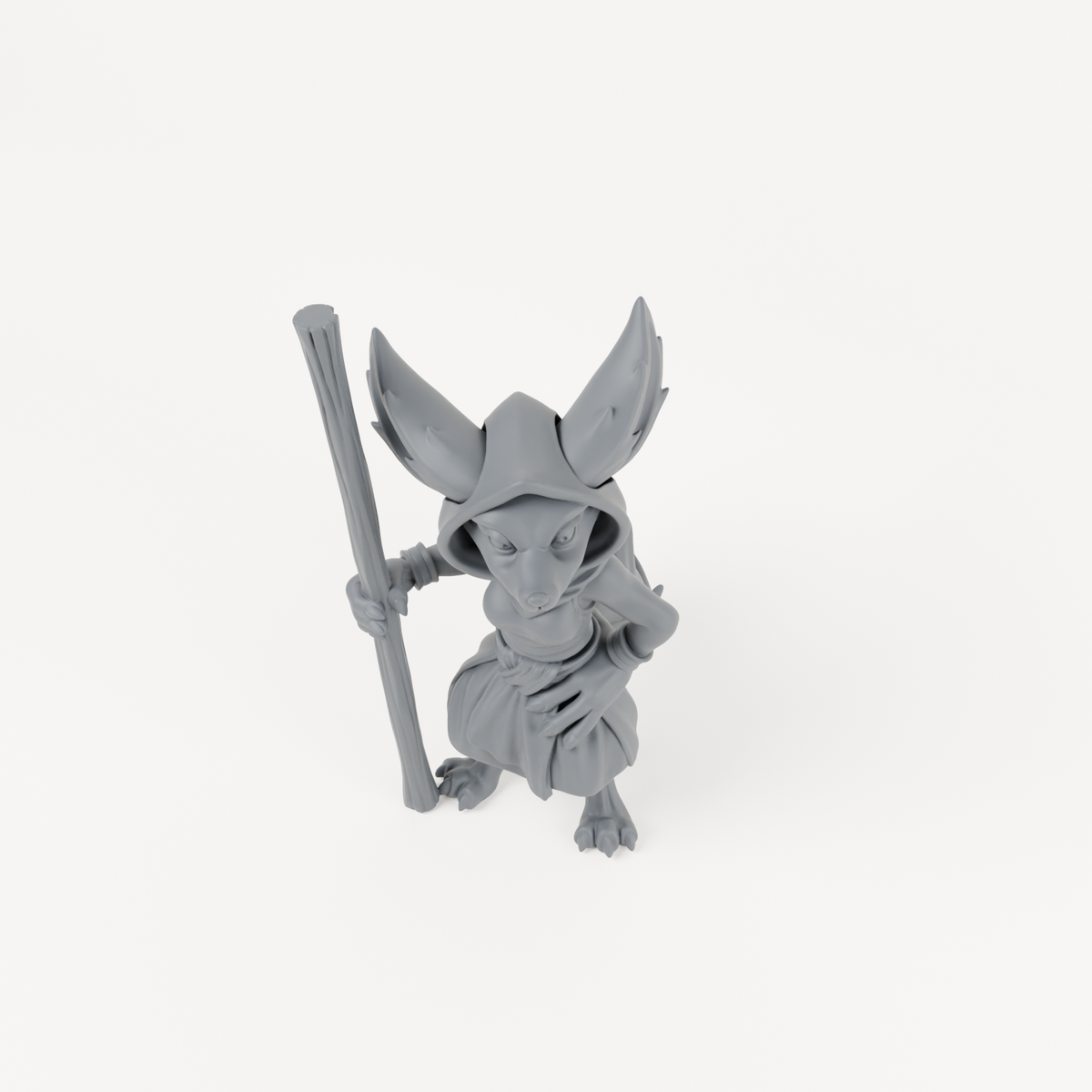 Female Fox Folk 1 sculpt in charcoal-grey resin, unpainted.
