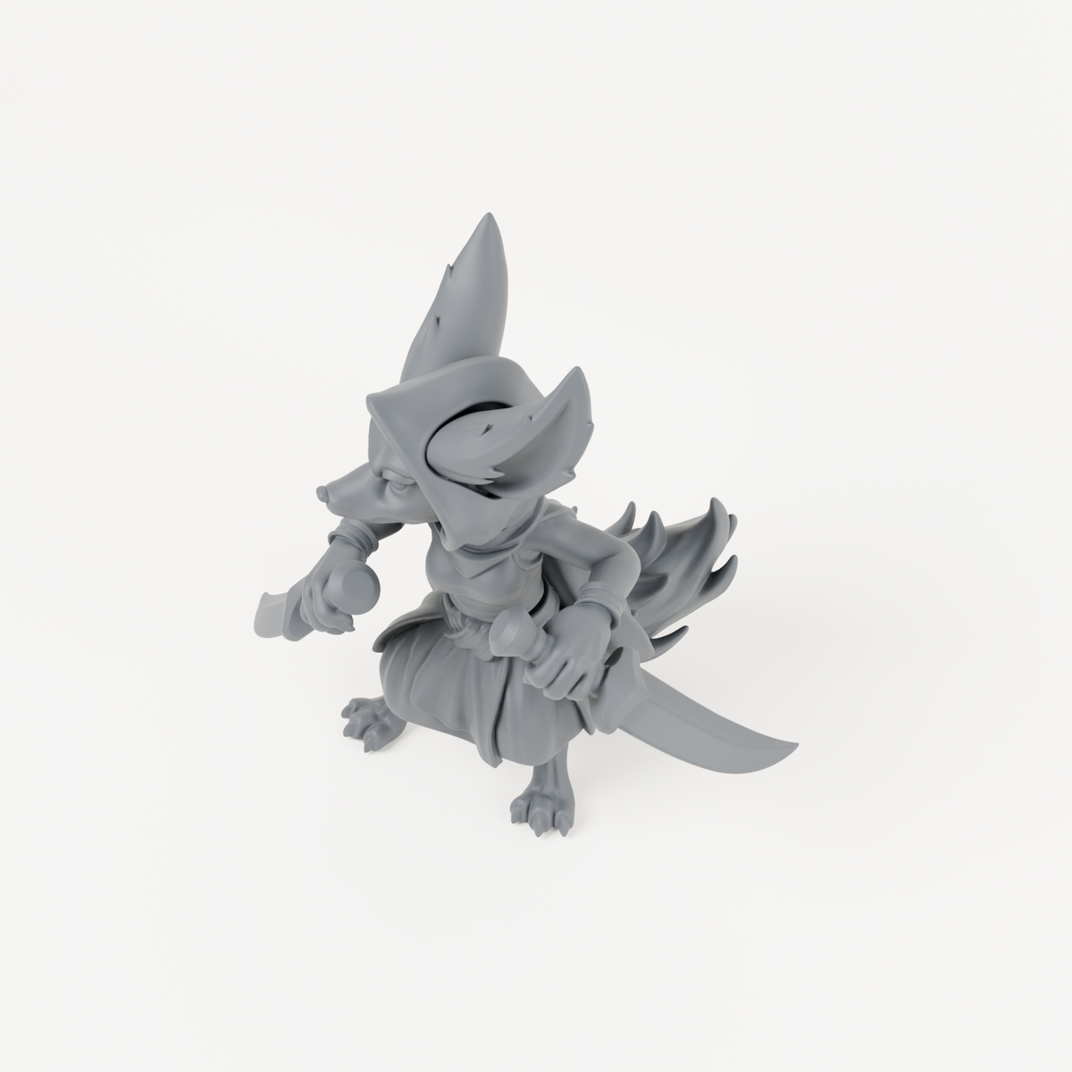 Female Fox Folk 2 sculpt in charcoal-grey resin, unpainted.