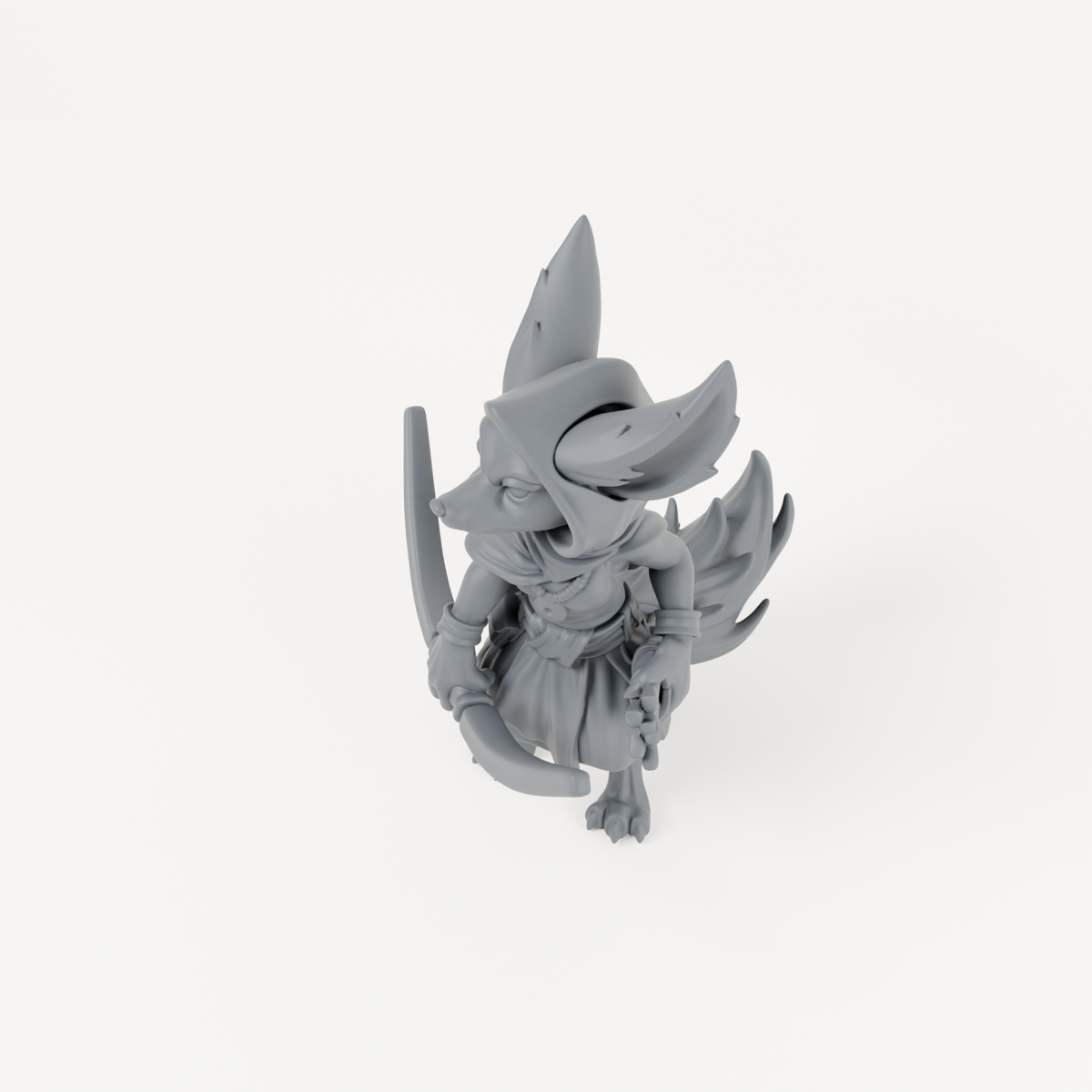 Female Fox Folk 3 sculpt in charcoal-grey resin, unpainted.