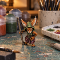 Female Fox Folk staff wielder, Slapchop-painted display example. Supplied unpainted.
