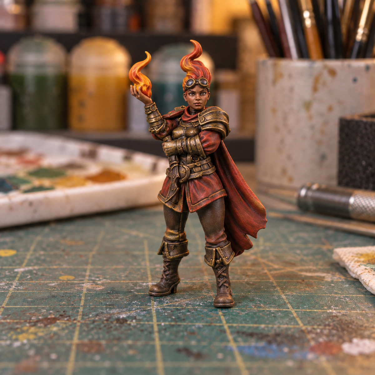 Fire Mage. Slapchop-painted display example. Supplied unpainted. Background items not included.