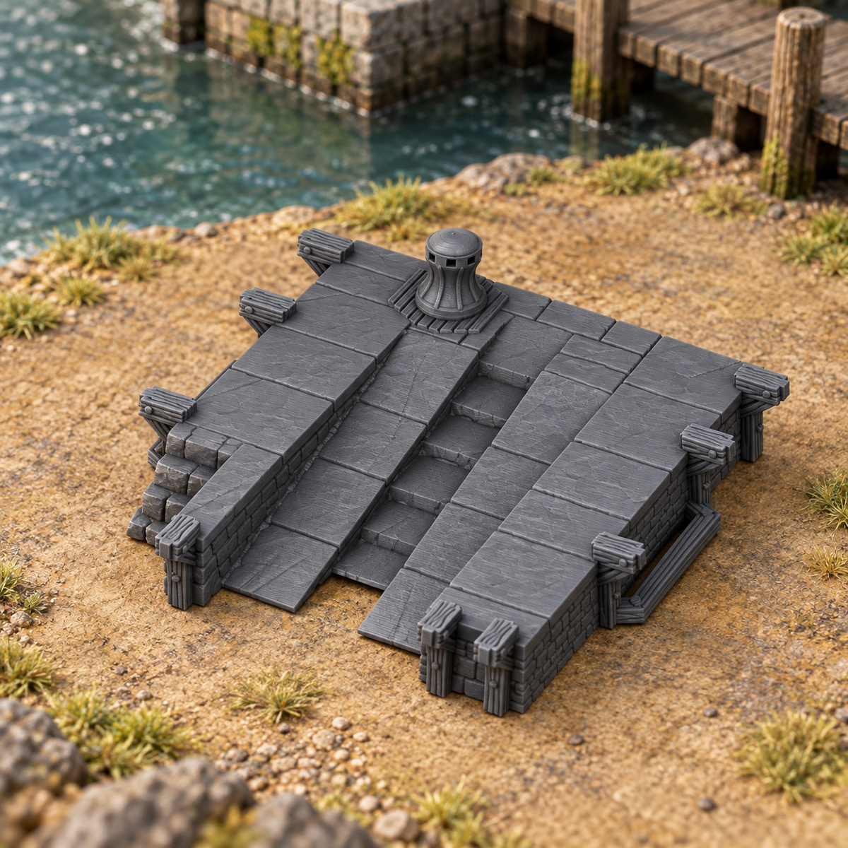 Supplementary product photo for Fisherman's Wharf 3D Printed Terrain in unpainted charcoal grey PLA