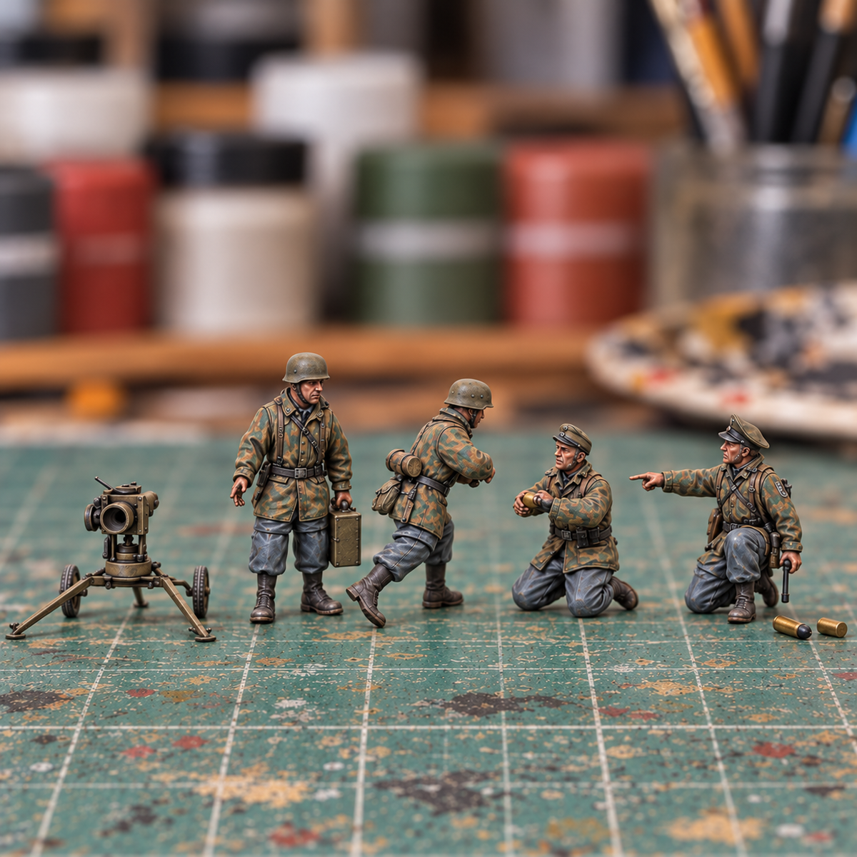 Iron Advance Light Field Gun Team. Painted display example. Supplied unpainted. Background items not included.
