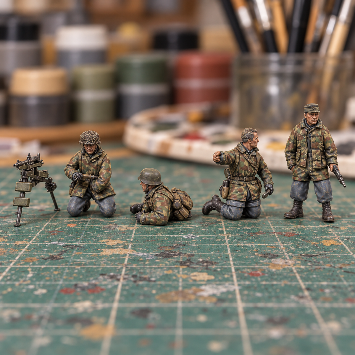 Iron Advance Machine Gun Team. Painted display example. Supplied unpainted. Background items not included.