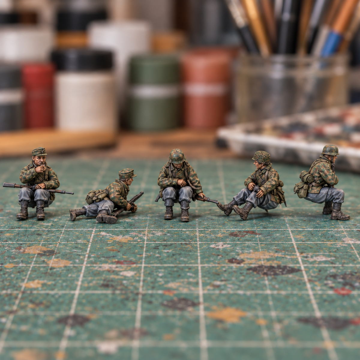 Iron Advance Tank Rider Squad. Painted display example. Supplied unpainted. Background items not included.